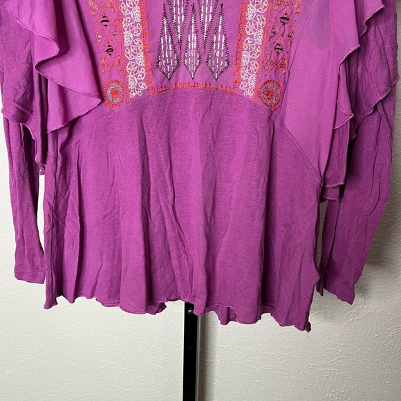 Free People La Cienega Embroidered Top in Wisteria Long Sleeve Women's XS - Picture 3 of 5